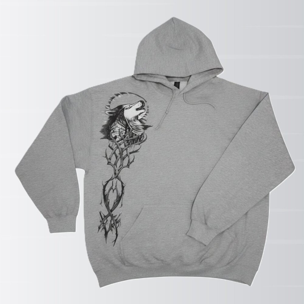 Graphic Hoodie Wolf Howling Moon-Tribal Thorn Design Sweatshirt Men's